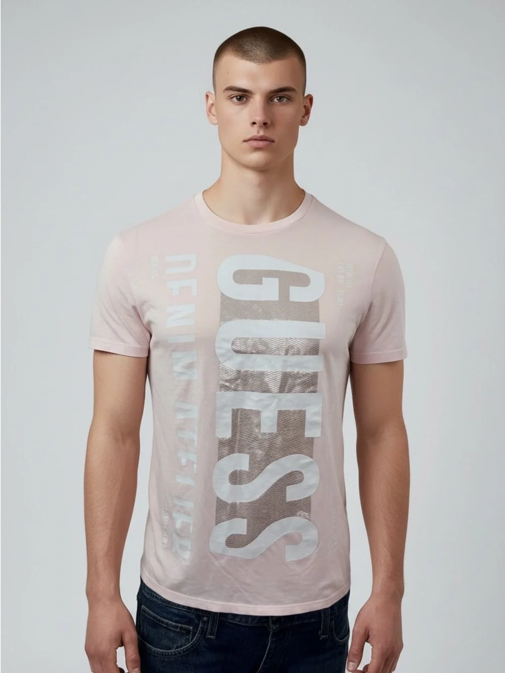 Guess Men’s Size Small Short Sleeve Crew Neck Graphic Logo Pink Tee - Picture 2 of 6